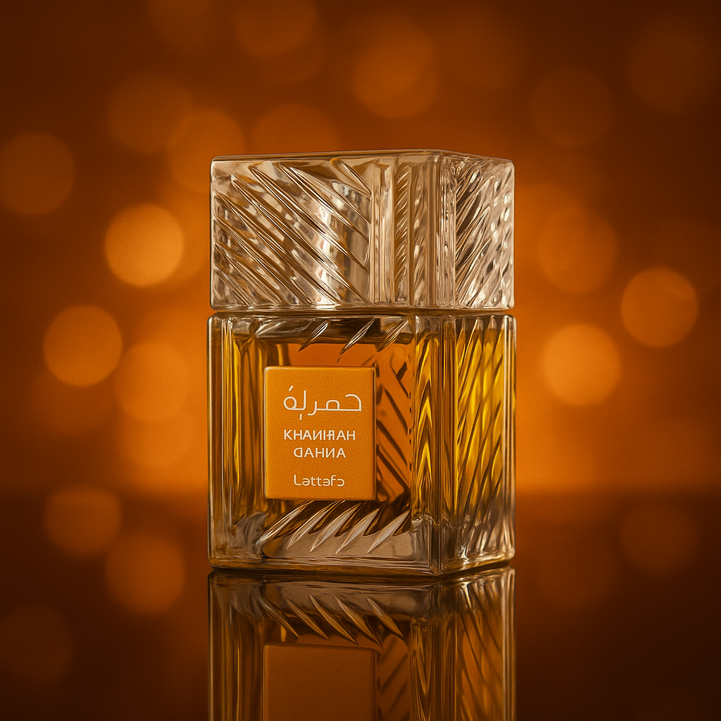 Lattafa Khamrah Qahwa Sample fragrance bottle display – Try a decant from Scent Suave