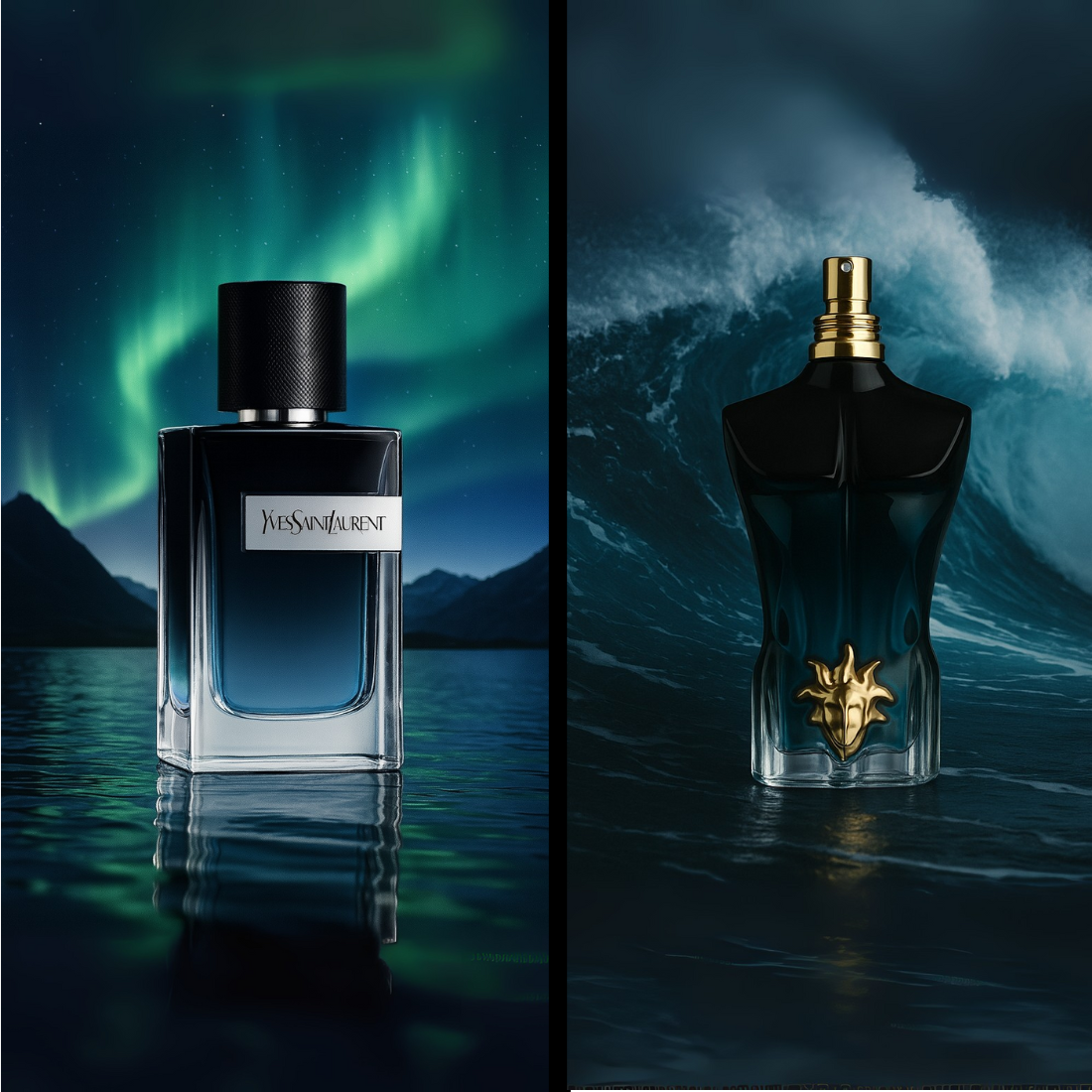 Best-selling men’s and women’s fragrance bottles in elegant display