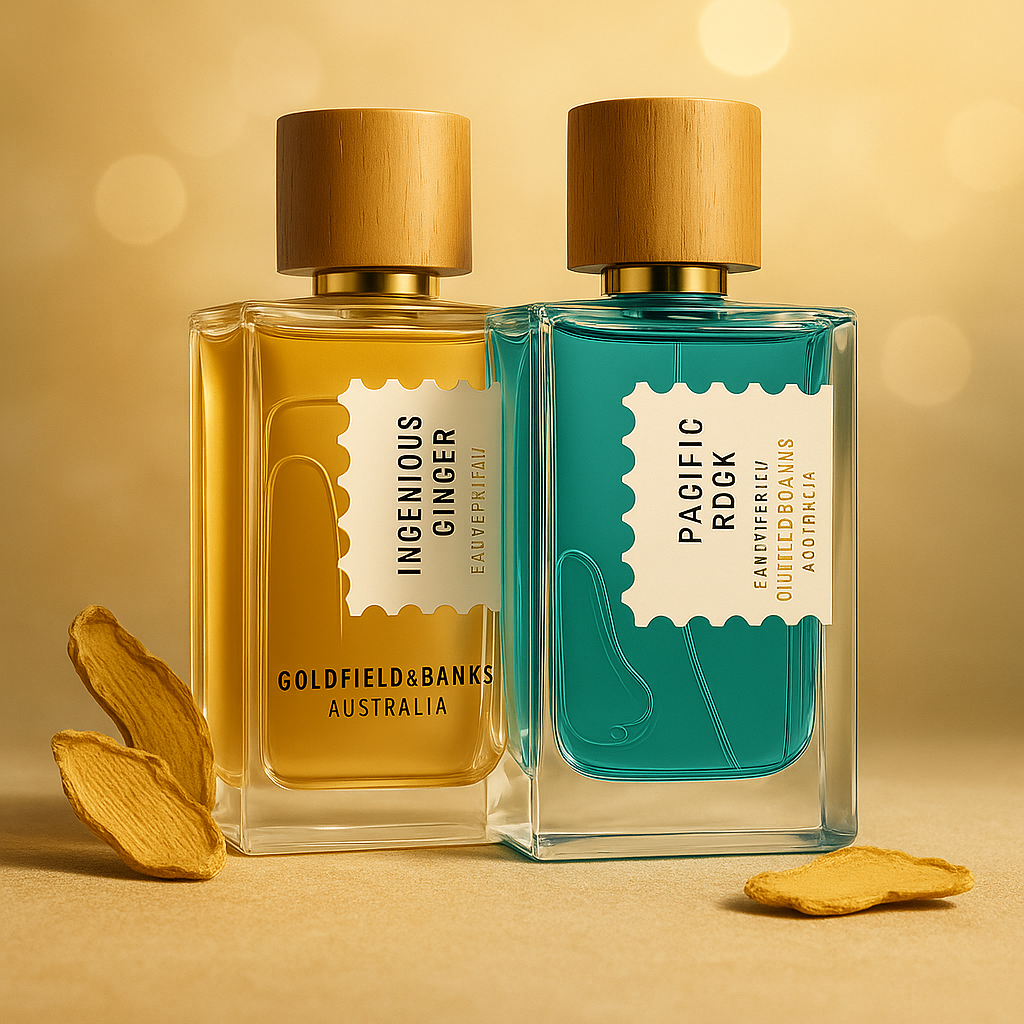 Goldfield and Banks colognes styled with a nature-inspired aesthetic
