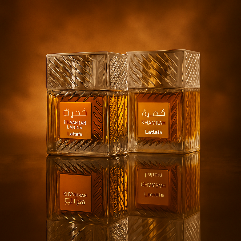 Lattafa fragrance bottle Khamrah shown in detail