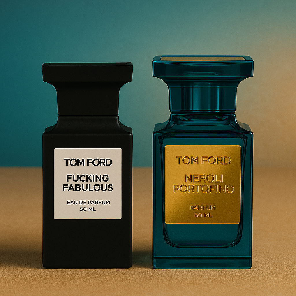 Tom Ford fragrance bottles including Neroli Portofino and Fucking Fabulous