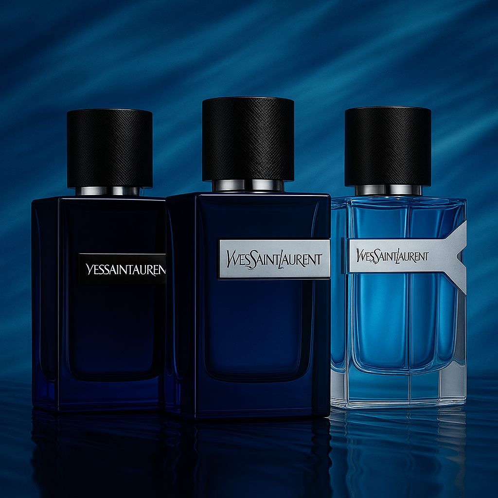 YSL fragrance bottles for men displayed with sleek, masculine styling