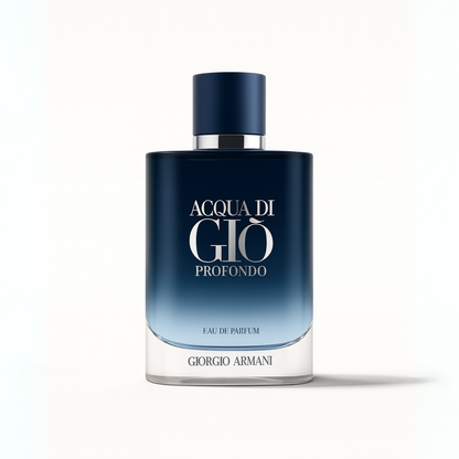 Acqua Di Gio Profondo Parfum Sample full bottle image on white background – Sample this fragrance at Scent Suave