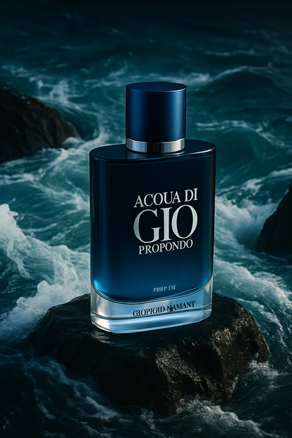 Acqua Di Gio Profondo Parfum Sample fragrance bottle display – Try a decant from Scent Suave 