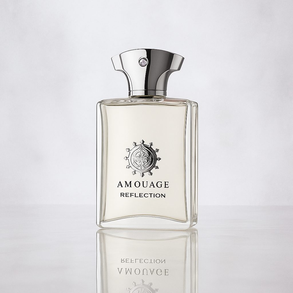 Amouage Reflection Man EDP Sample fragrance bottle display – Try a decant from Scent Suave