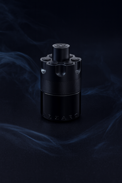 Azzaro The Most Wanted Intense Sample fragrance bottle display – Try a decant from Scent Suave