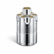 Azzaro Wanted Eau de Parfum silver and gold revolver-inspired bottle on white background