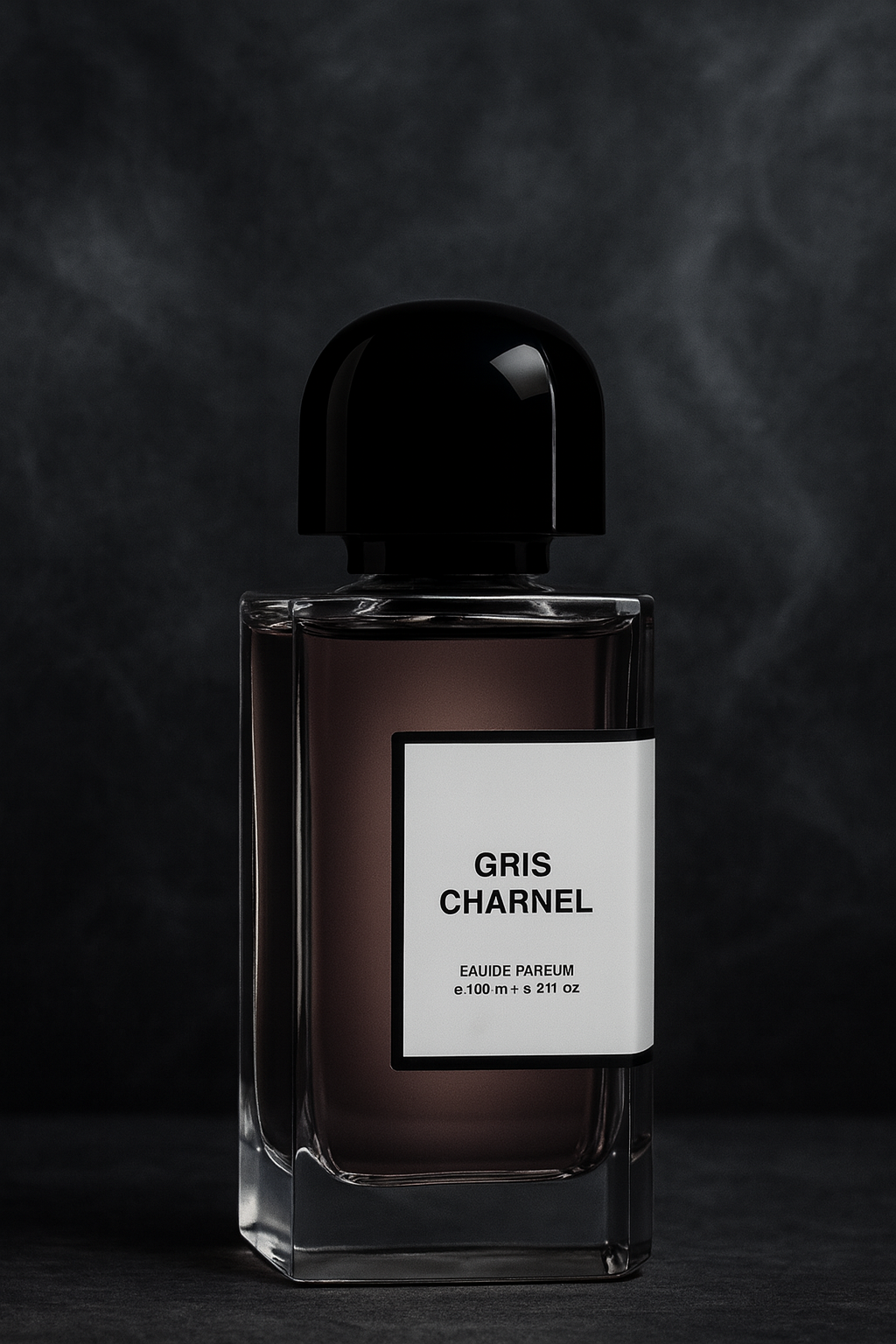 BDK Gris Charnel Eau de Parfum bottle on a dark smoky background