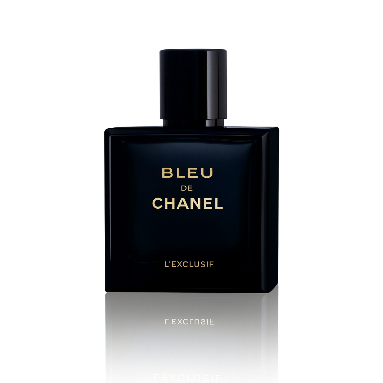 Bleu De Chanel L’Exclusif fragrance bottle on white background – luxury men’s perfume sample