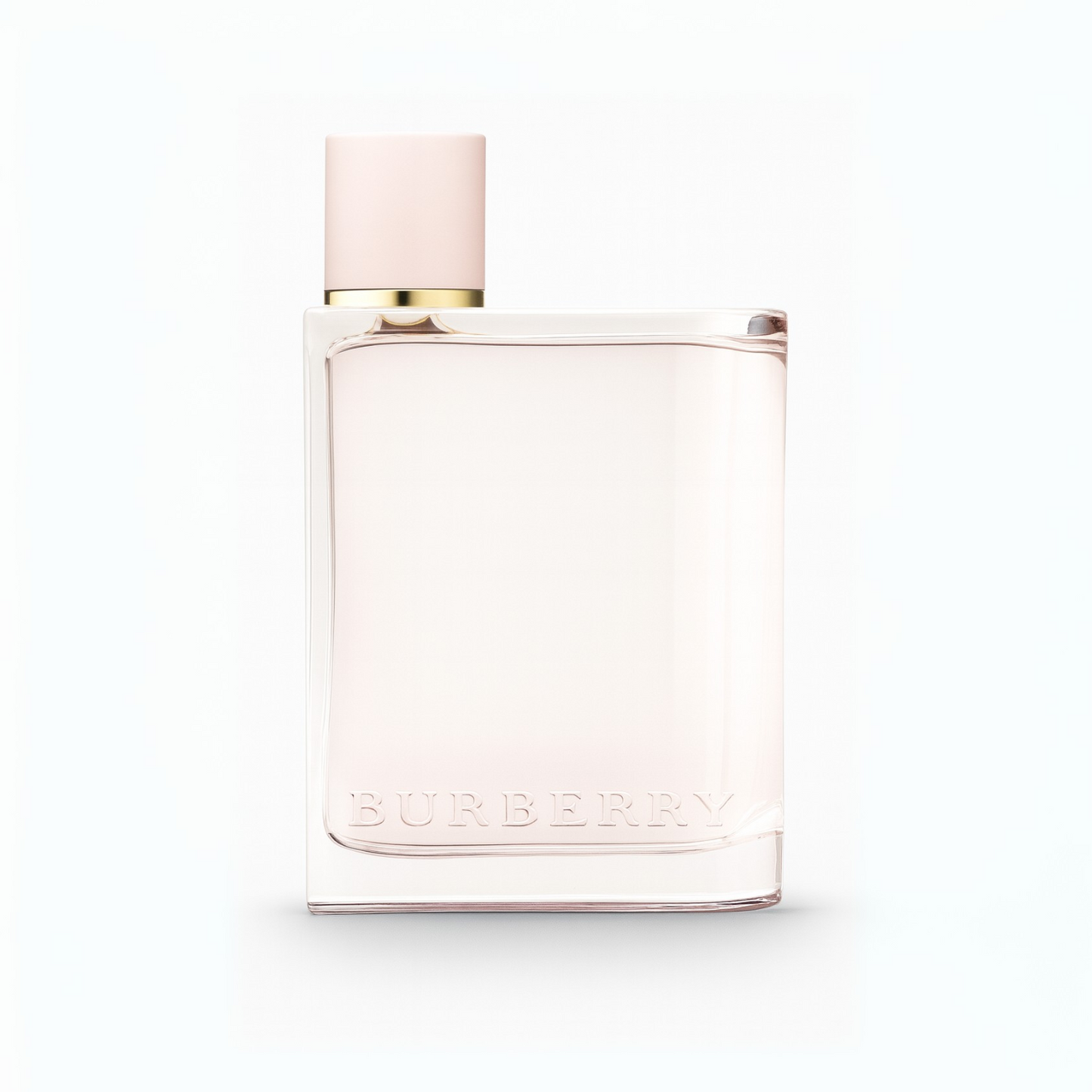 Burberry Her Eau de Parfum pink fragrance bottle with minimalist design on a plain white background