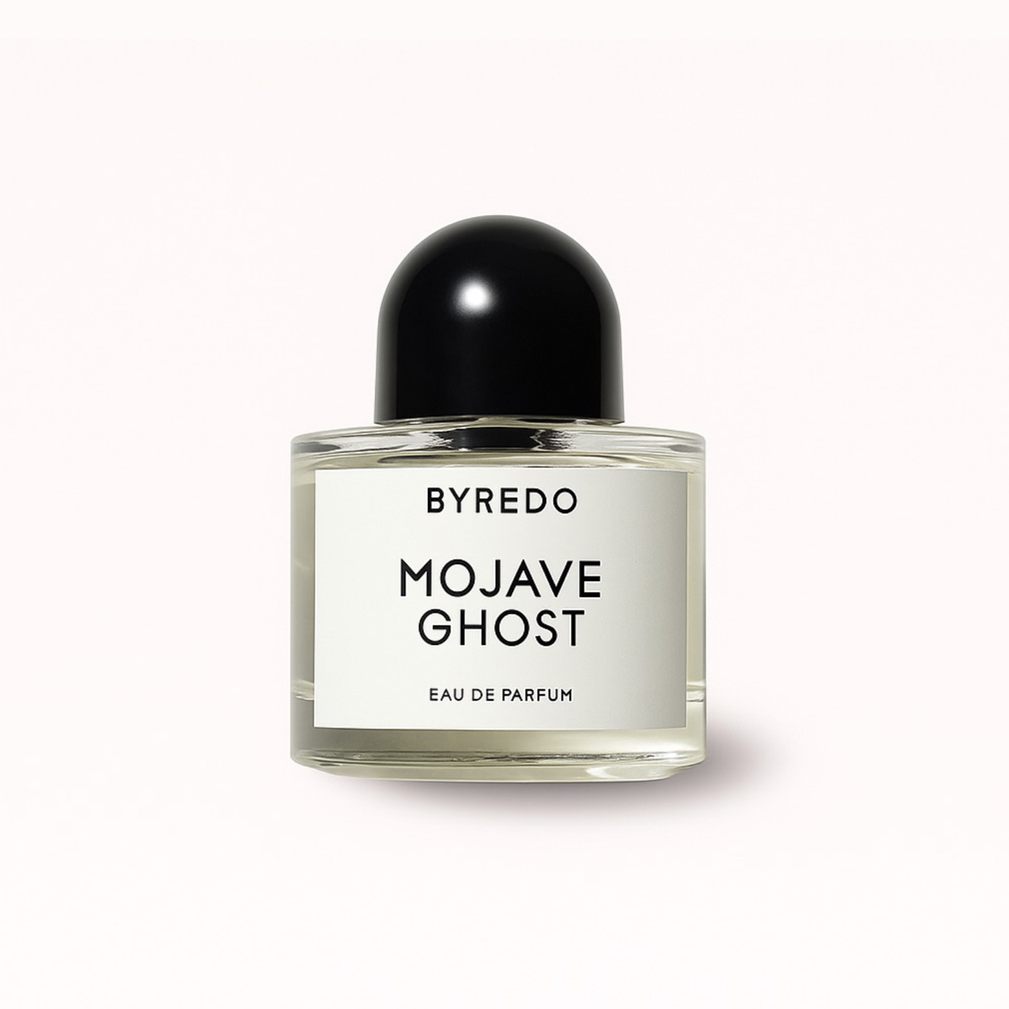 Byredo Mojave Ghost Eau de Parfum bottle with black cap and white label, photographed on a clean white background