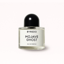 Byredo Mojave Ghost Eau de Parfum bottle with black cap and white label, photographed on a clean white background