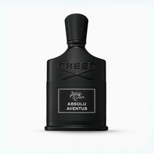 Creed Absolu Aventus bottle with matte black finish and silver label on white background