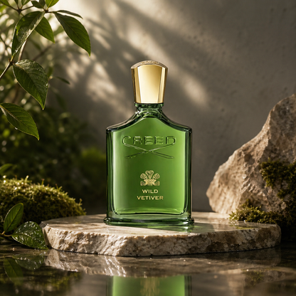 Creed Wild Vetiver luxury niche fragrance men citrus vetiver woody scent nature greenery stone scene