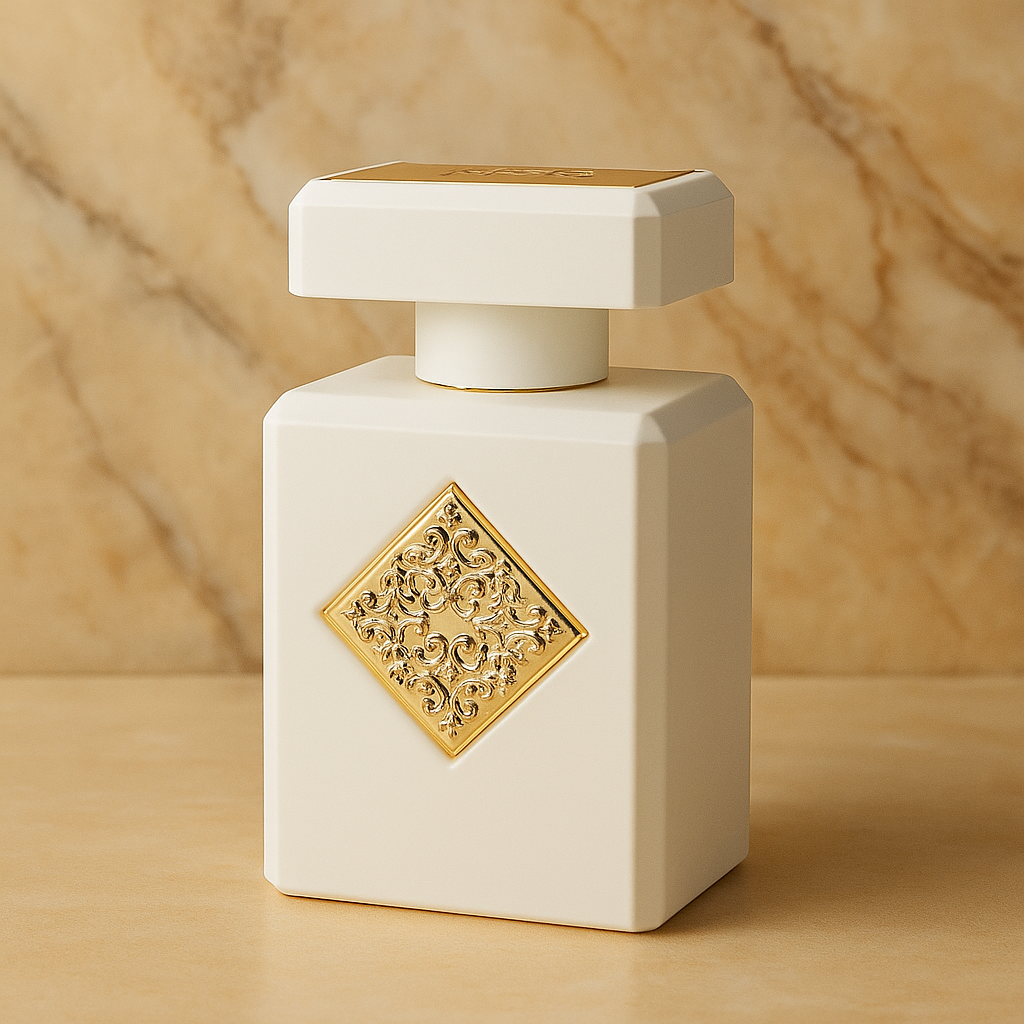Initio Musk Therapy White bottle on beige background