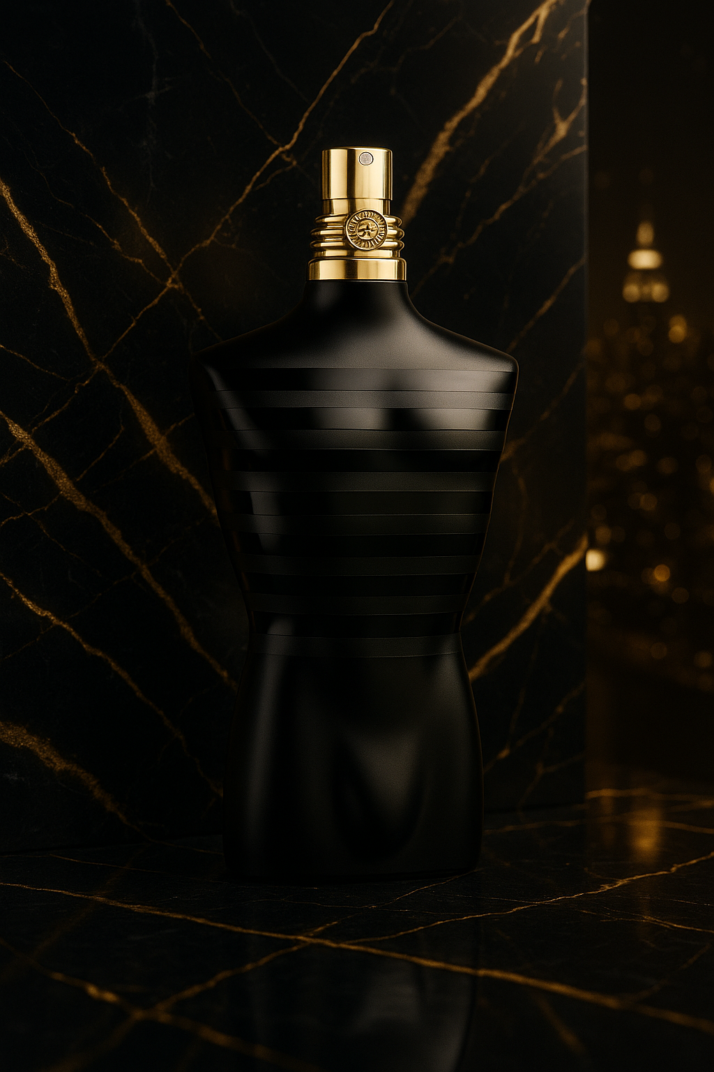 Jean Paul Gaultier Le Male Le Parfum Sample full bottle image on white background – Sample this fragrance at Scent Suave