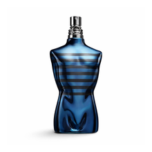 Jean Paul Gaultier Le Male In Blue bottle front view on white background men fragrance