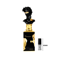 Lattafa His Confession Eau de Parfum bottle featuring black and gold bust design on a white background