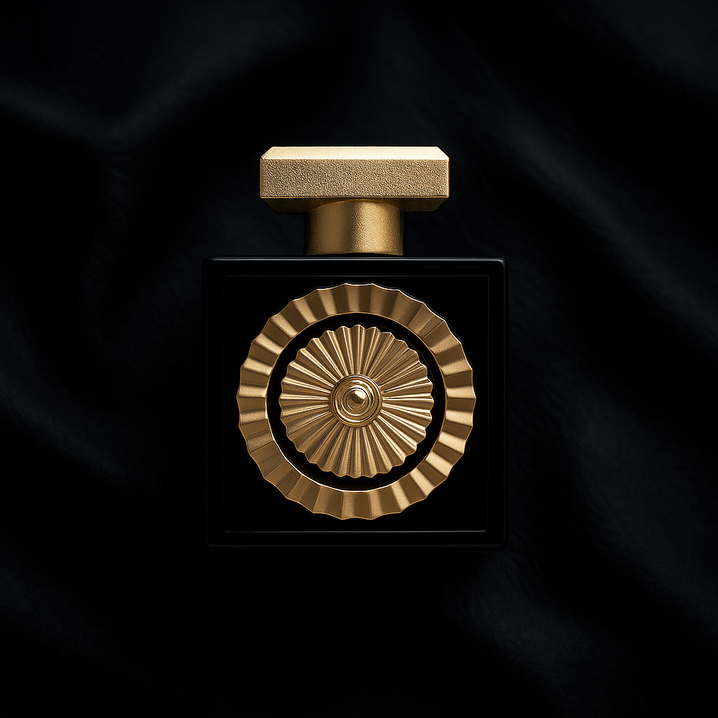 Lattafa Nebras Eau de Parfum bottle on a luxurious black fabric background with gold detailing and ornate cap.
