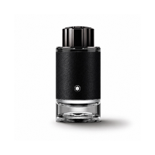 Montblanc Explorer Eau de Parfum men's fragrance bottle on white background with black textured leather design