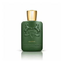 Parfums de Marly Haltane Eau de Parfum men's fragrance bottle with matte forest green finish, gold cap and embossed horse emblem on white background