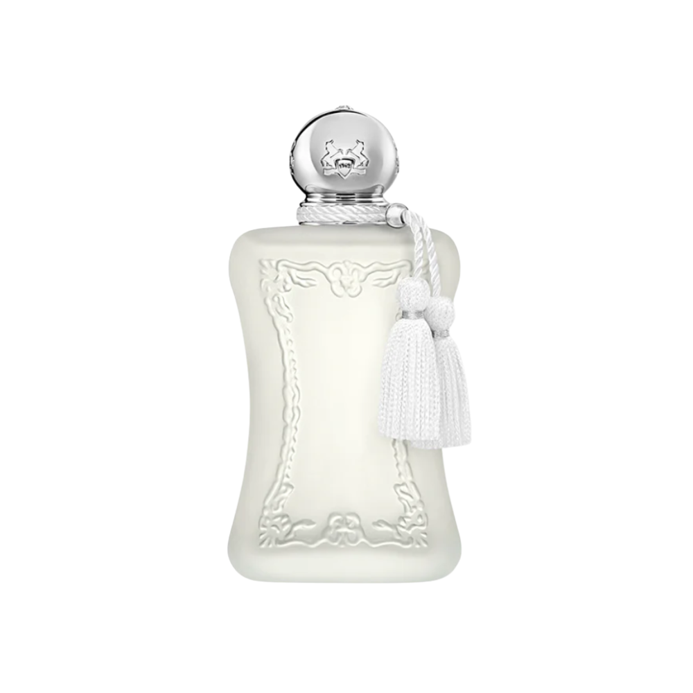 Parfums de Marly Valaya white bottle with tassel on plain white background