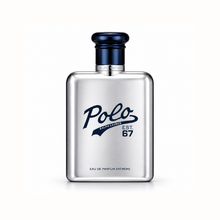 Ralph Lauren Polo 67 Eau de Parfum Extreme men's fragrance bottle with brushed silver finish and navy blue cap displayed on a clean white background