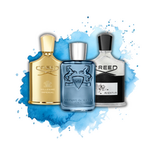 Creed Aventus, Creed Millesime Imperial, and Parfums de Marly in a white background - Premium Summer Sample Pack