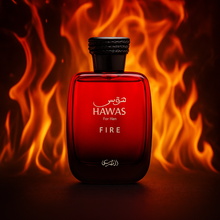 Rasasi Hawas Fire Sample fragrance bottle display – Try a decant from Scent Suave