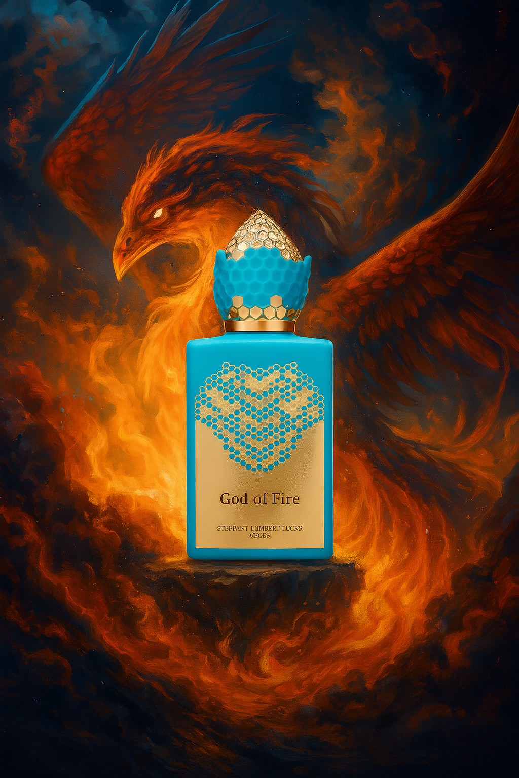 Stephane Humbert Lucas God of Fire Sample fragrance bottle display – Try a decant from Scent Suave