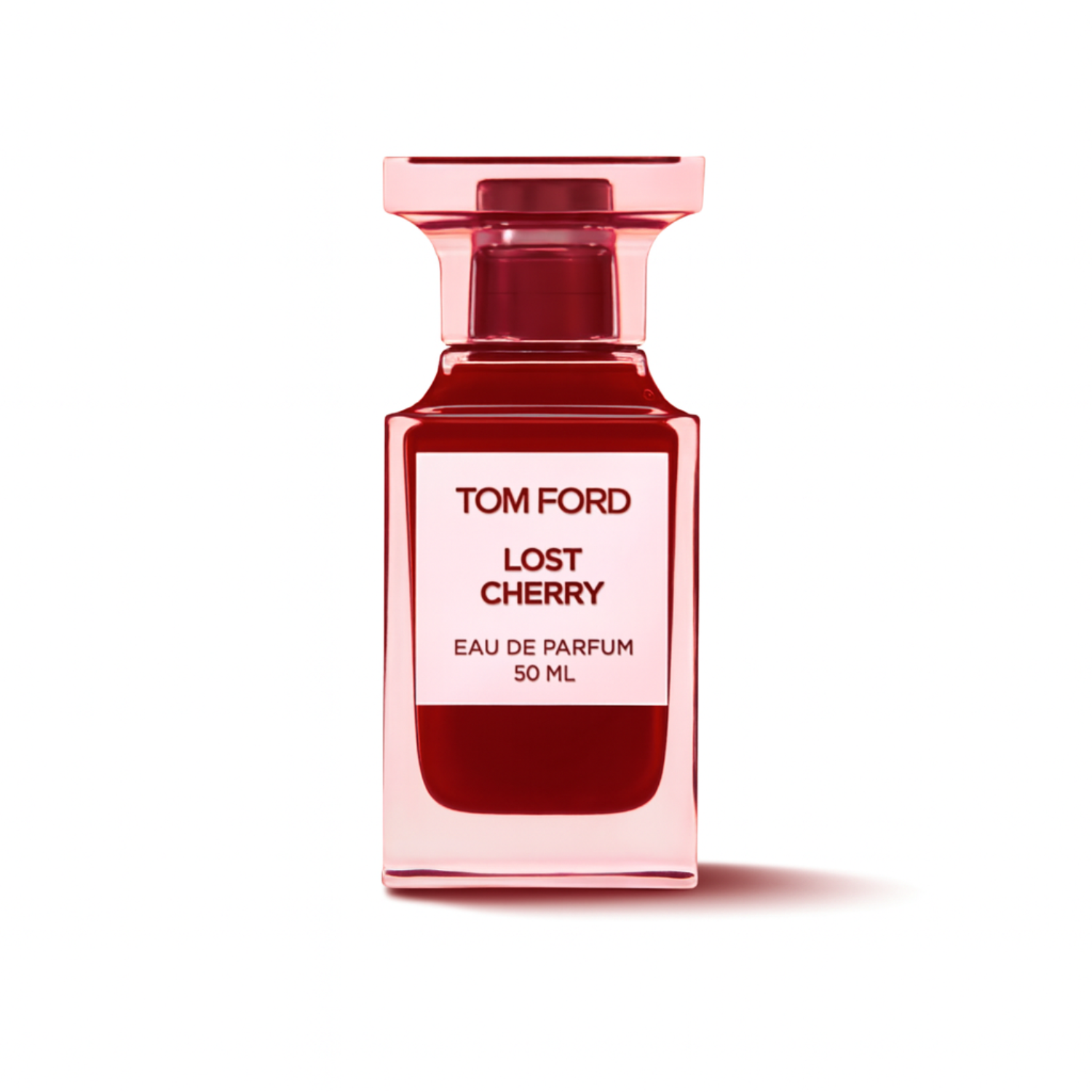 Tom Ford Electric Cherry 50ml Eau de Parfum bottle – cherry-scented luxury fragrance sample with clear red glass design
