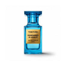 Tom Ford Mandarino di Amalfi Eau de Parfum blue fragrance bottle isolated on a clean white background