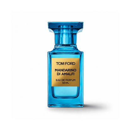 Tom Ford Mandarino di Amalfi Eau de Parfum blue fragrance bottle isolated on a clean white background
