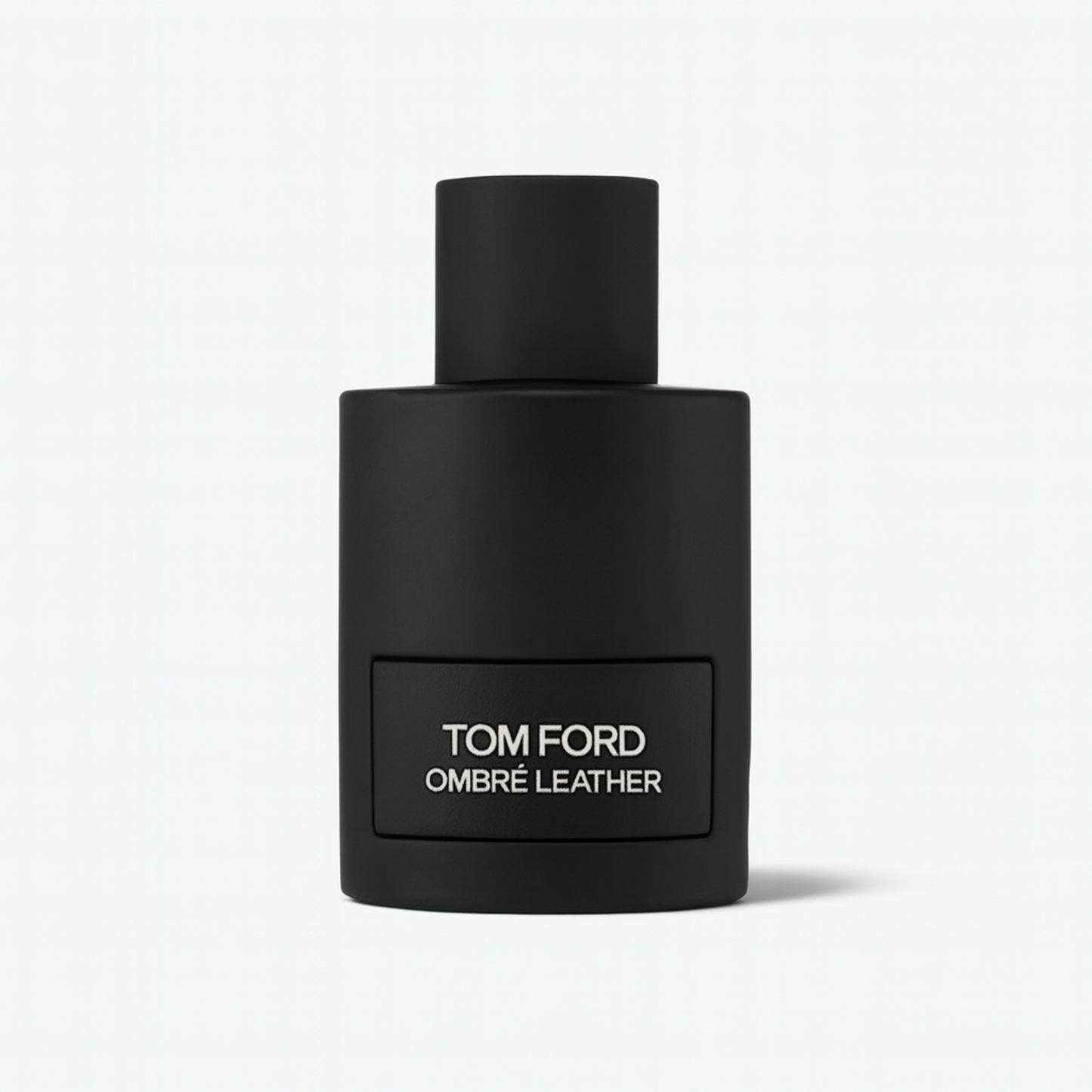 Tom Ford Ombre Leather Eau de Parfum black matte bottle with minimalist design on a plain white background