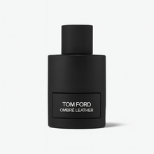 Tom Ford Ombre Leather Eau de Parfum black matte bottle with minimalist design on a plain white background