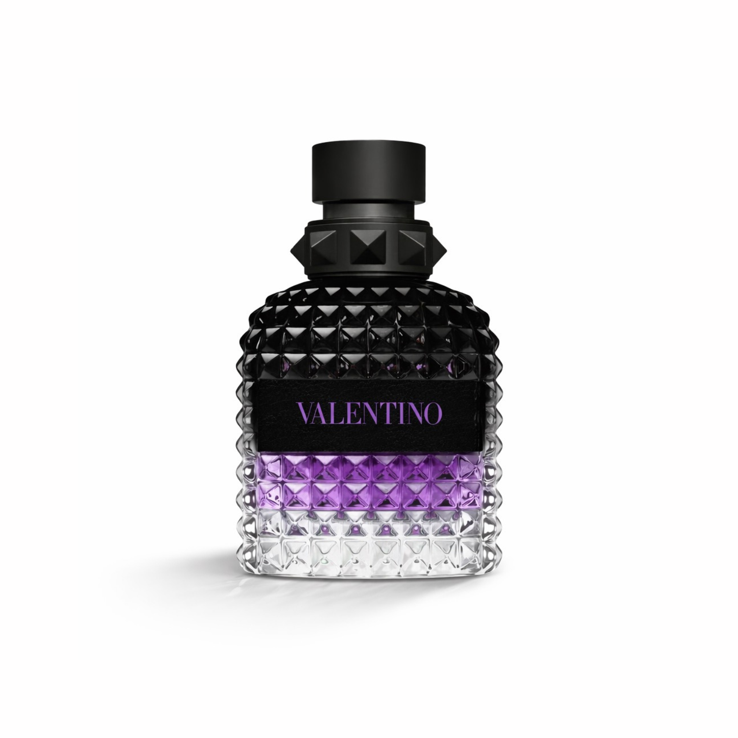 Valentino Uomo Born in Roma Purple Melancholia EDT bottle front view on white background luxury men fragrance