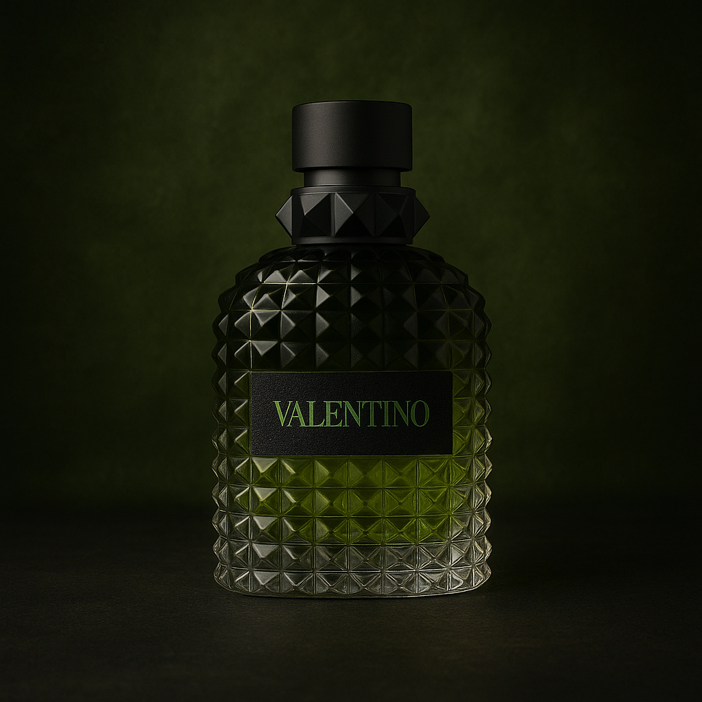 Valentino Uomo Born In Roma Green Stravaganza Sample fragrance bottle display – Try a decant from Scent Suave