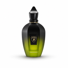 Xerjoff Perseveranza by Automobili Lamborghini collaboration fragrance bottle with green and black luxury design on white background