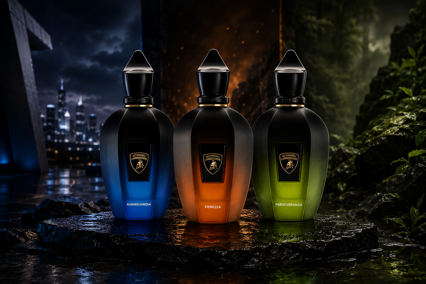 Buy Xerjoff x Lamborghini Discovery Pack samples including Avanguardia, Fierezza, and Perseveranza in travel and sample sizes from Scent Suave