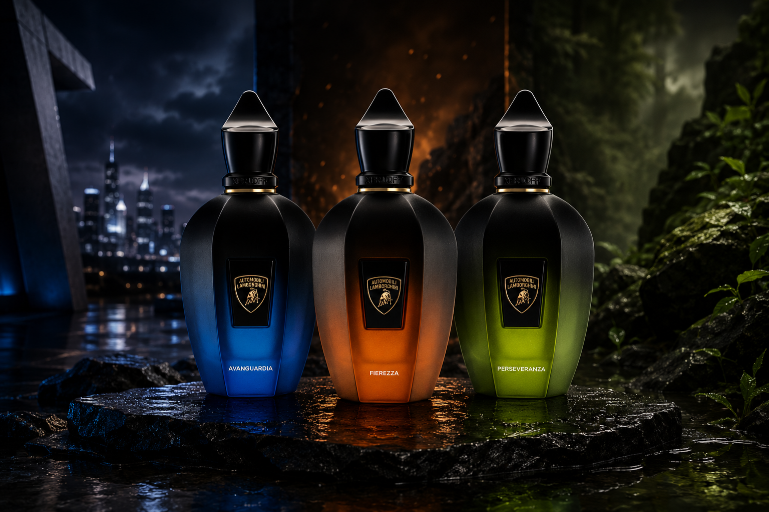 Buy Xerjoff x Lamborghini Discovery Pack samples including Avanguardia, Fierezza, and Perseveranza in travel and sample sizes from Scent Suave