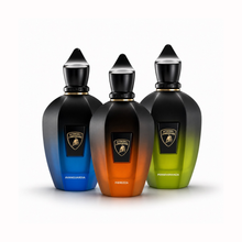 Xerjoff x Automobili Lamborghini Discovery Pack featuring Avanguardia, Fierezza, and Perseveranza niche fragrances displayed together on a clean white background.