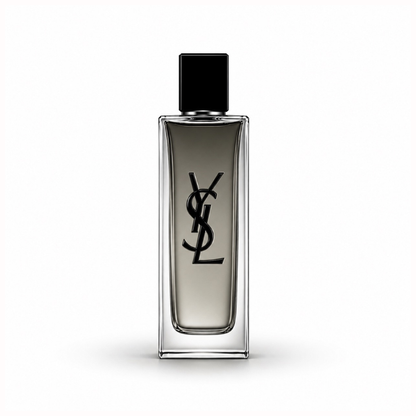 Yves Saint Laurent MYSLF Eau de Toilette fragrance bottle featuring minimalist black and silver design on a clean white background