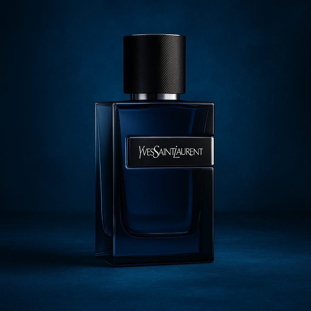Yves Saint Laurent Y Elixir Cologne Bottle on Dark Blue Background – YSL Y Elixir for Men